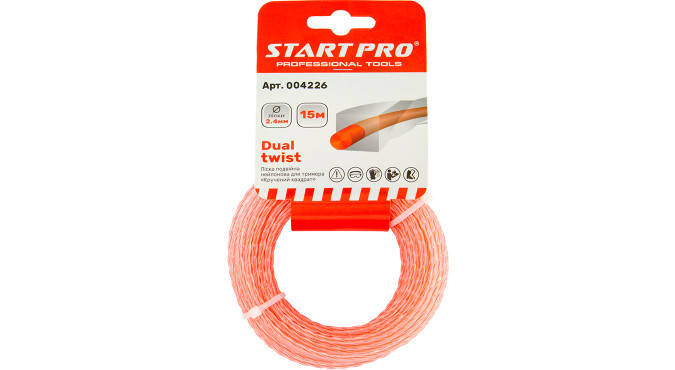 

Леска двойная нейлоновая для триммера (2.4 мм / 15 м) "Крученый квадрат"