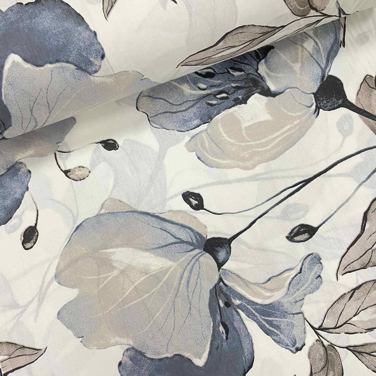 

Ткань поплин крупные сине-бежевые цветы на белом (ТУРЦИЯ шир. 2,4 м) (R-S-0403)