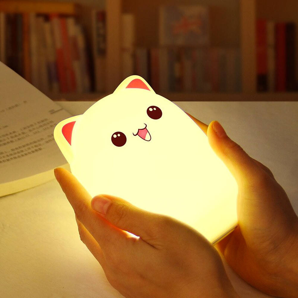 

Силиконовый детский ночник "Котик" 7 Led цветов EL-543 / Ночник светильник на батарейках, Белый