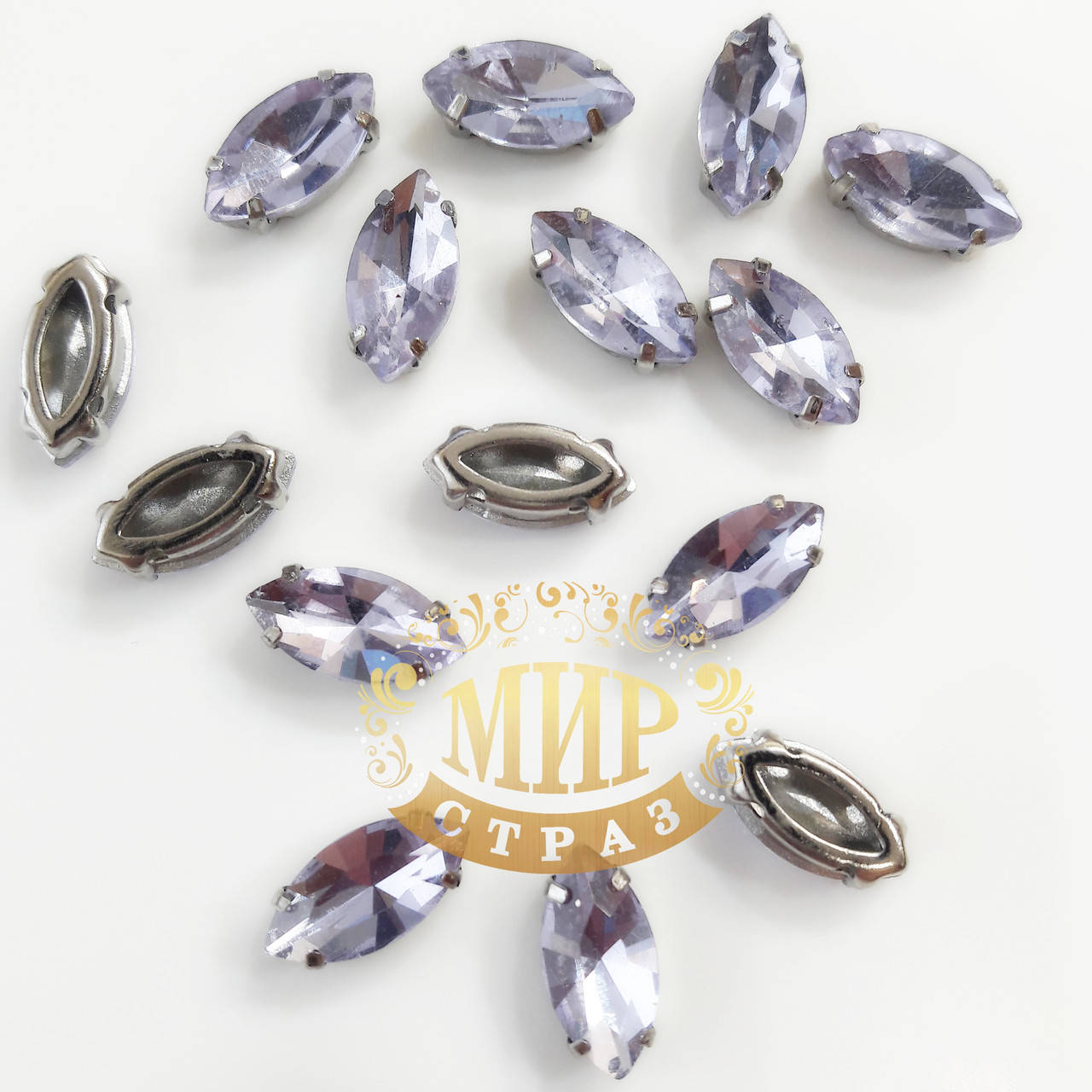 

Камни в цапах Люкс, форма Лодочка, цвет Lt Purple, 6х12мм, 1шт, Белый