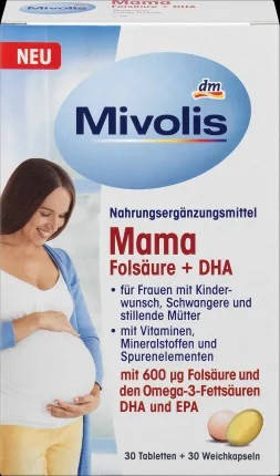 

Mivolis Mama Folsäure + DHA, Tabletten 30 St. + Weichkapseln 30 St. Фолиевая кислота + ДГК 60 шт.