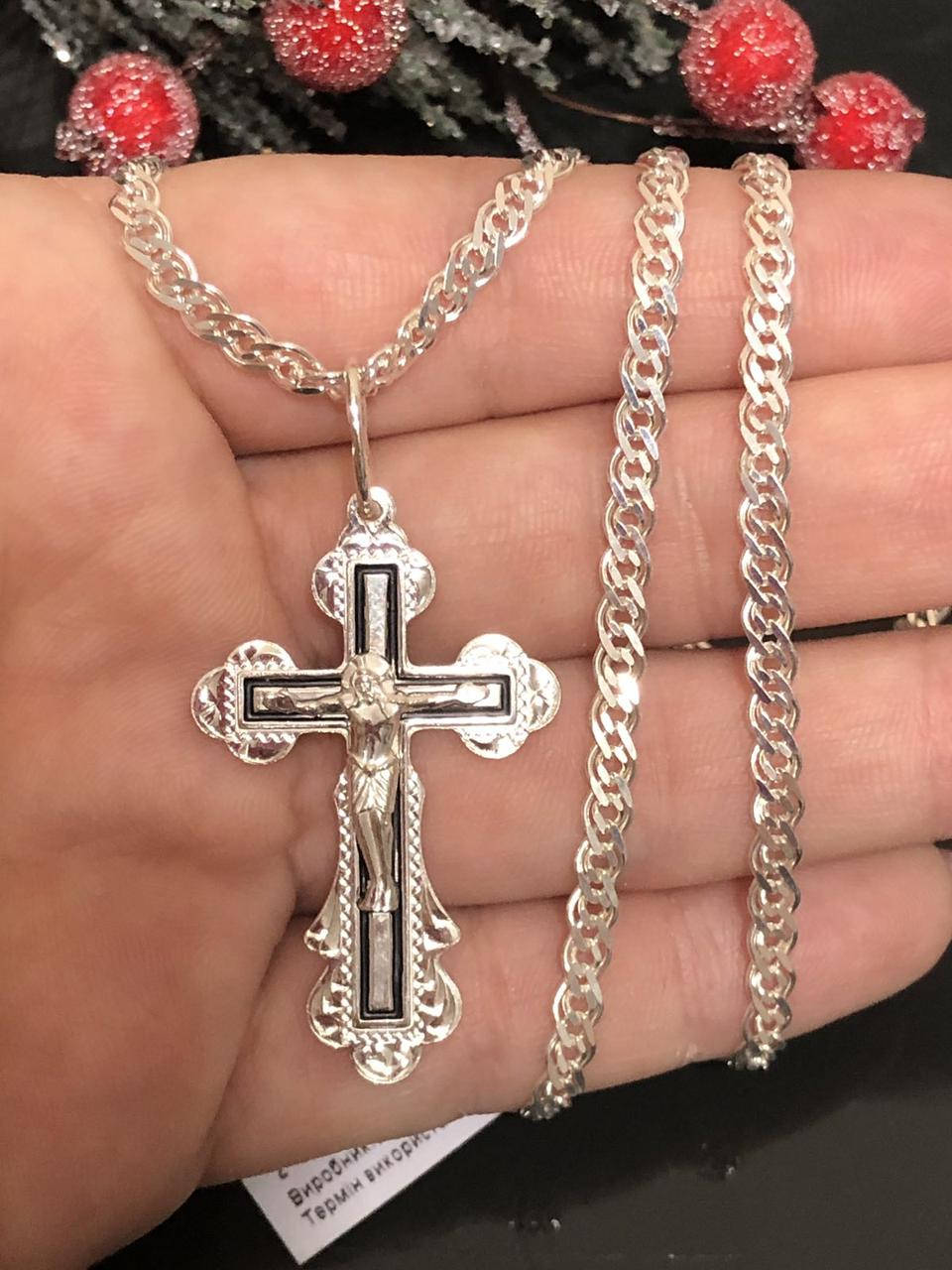 

Комплект из серебра серебряный крест с эмалью и цепочка плетения нонна, длинна цепи 55 см