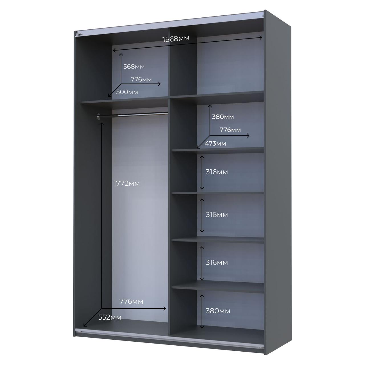 Шафа купе Doros G-Caiser Графіт Дуб Евок 1 ДСП / 1 Дзеркало 160х60х240 (42005072) 2