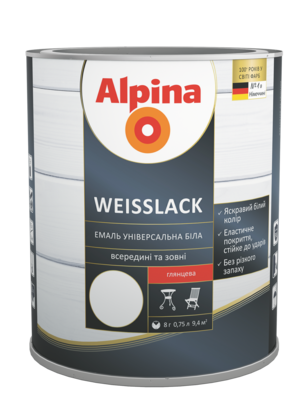 

Белая эмаль для дерева и метала Alpina Weisslack 2,5 л Шелковисто-матовая