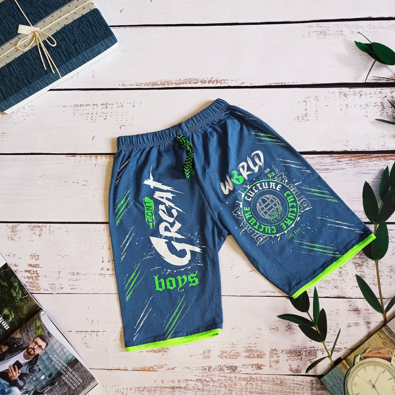 

Яркие легкие хлопковые шорты для мальчика 8-12 лет.Турция. 152, Голубой