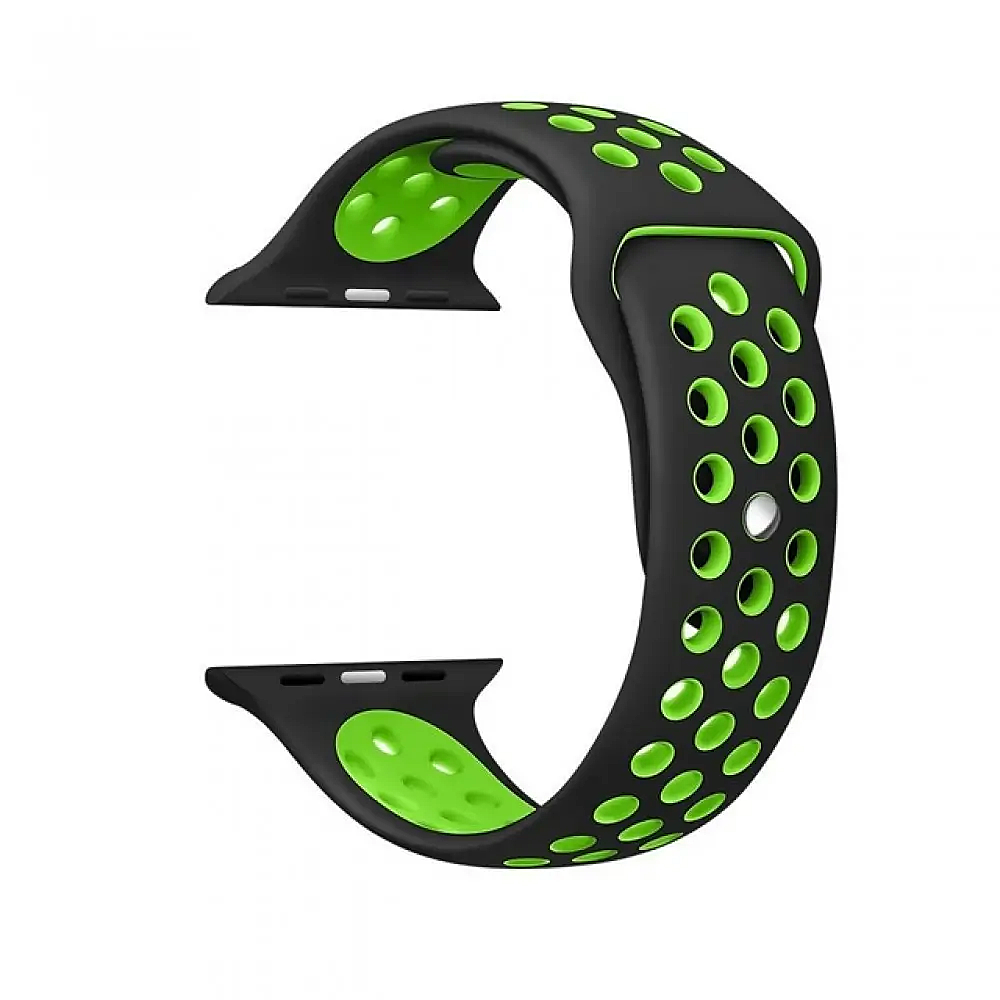 

Силиконовый ремешок Apple Watch 42/44/45mm перфорированный Черно-салатовый