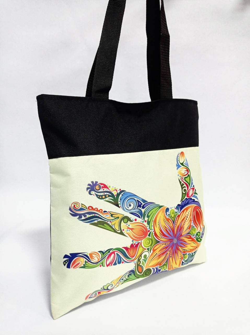 

Сумка для покупок плотный материал с принтом 36*36см черно-бежевая (200-636), Черный