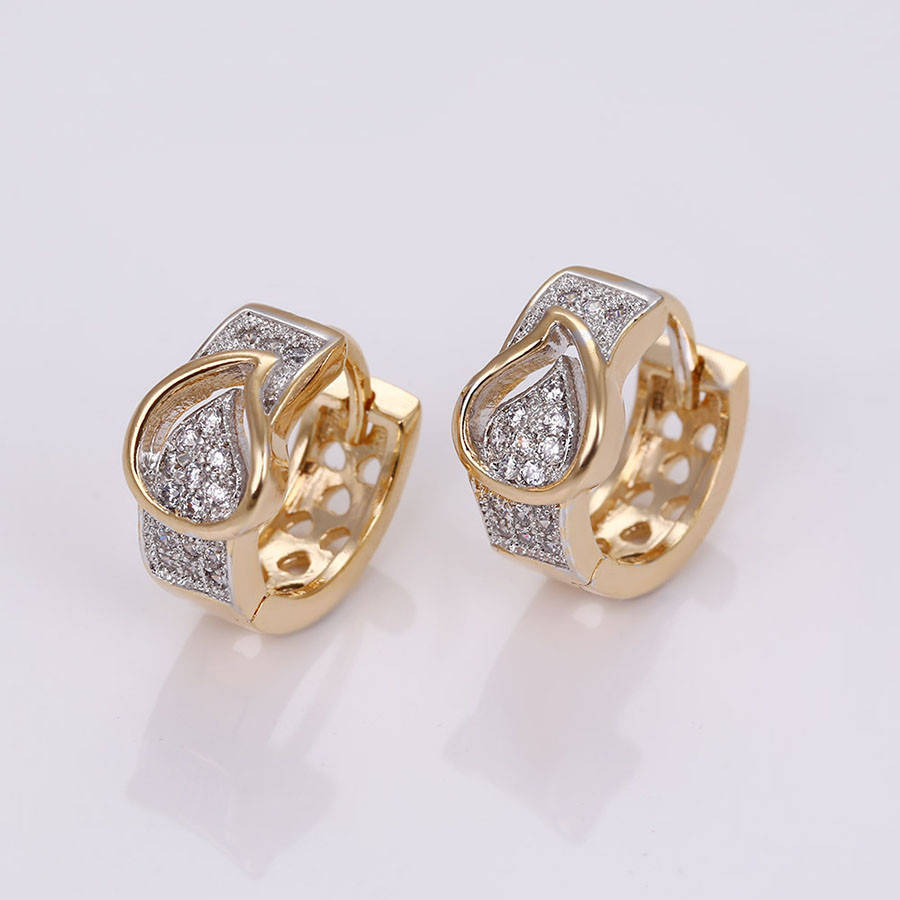 

Серьги Листик с цирконием, позолота + родий, 18К