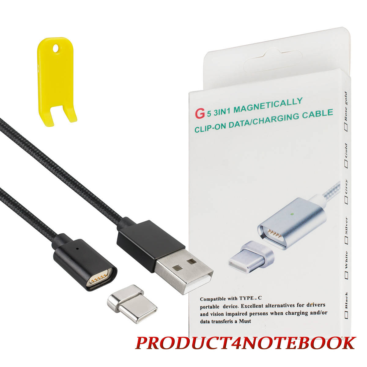 

Кабель Clip-On Метал для Type-C , черный (магнитный)