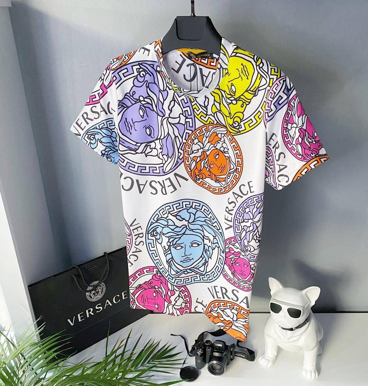

Мужская стильная брендовая футболка (разноцветная) Versace / Cotton , polyester M