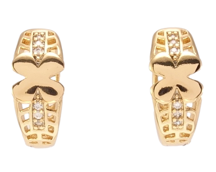 

Серьги XP Позолота 18К колечки "Декоративный орнамент с цирконием и четырехлистником"