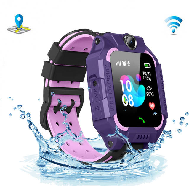 

Детские смарт умные часы для детей с GPS и камерой и прослушкой Smart baby watch IP67 Q19 фиолетовые UKG