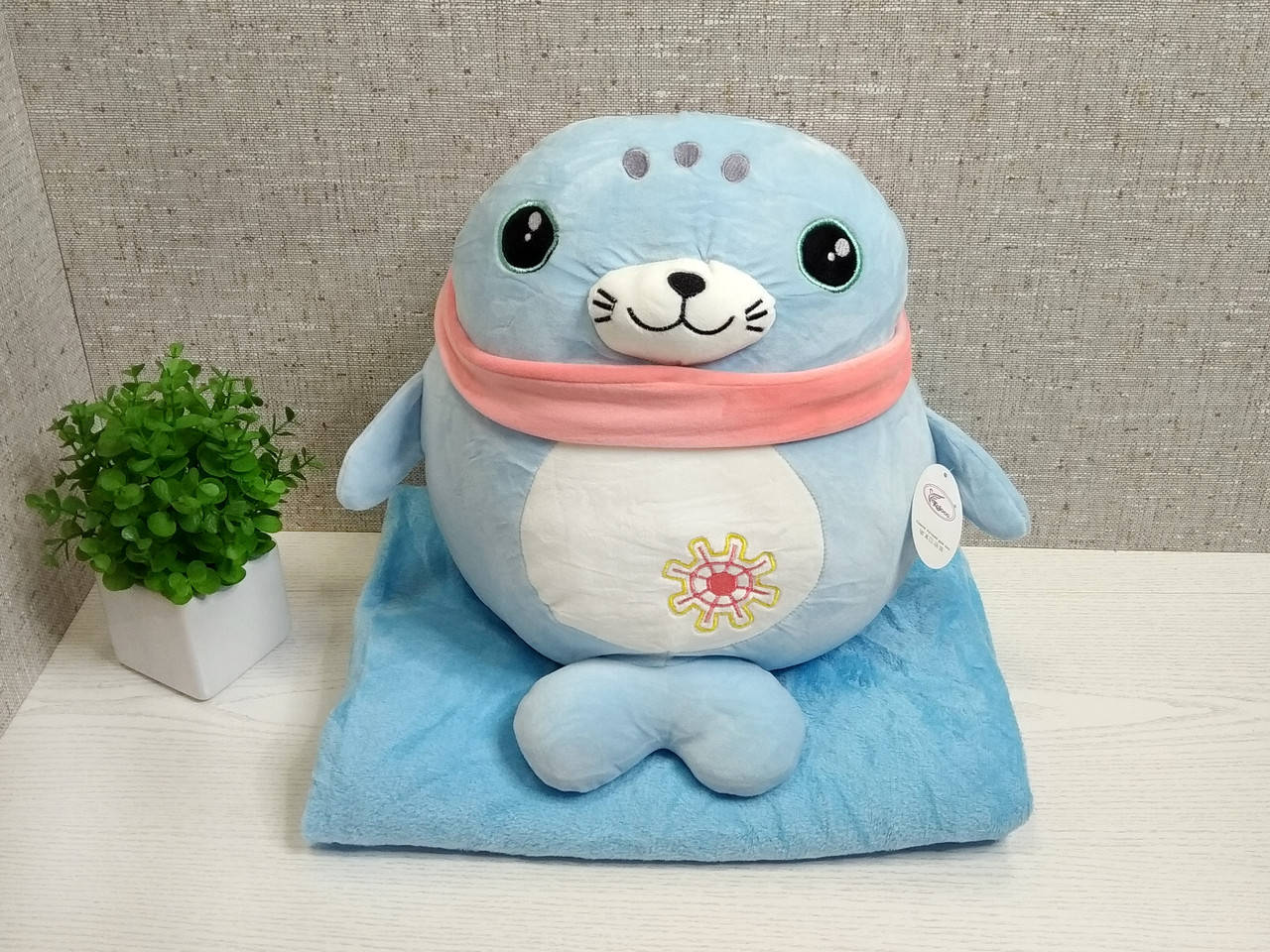 

Мягкая игрушка с пледом внутри "Морской котик", Бирюзовый