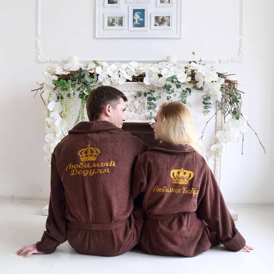 

Халат именной махровый с вышивкой (натуральная махра, хлопок 100%), коричневый, XL