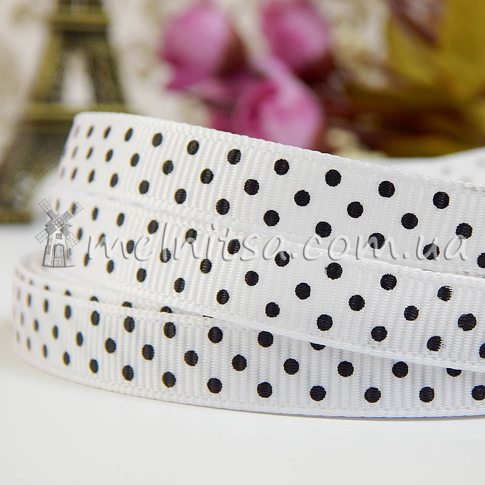 

Лента репсовая белая в горошек, 9 мм, Белый