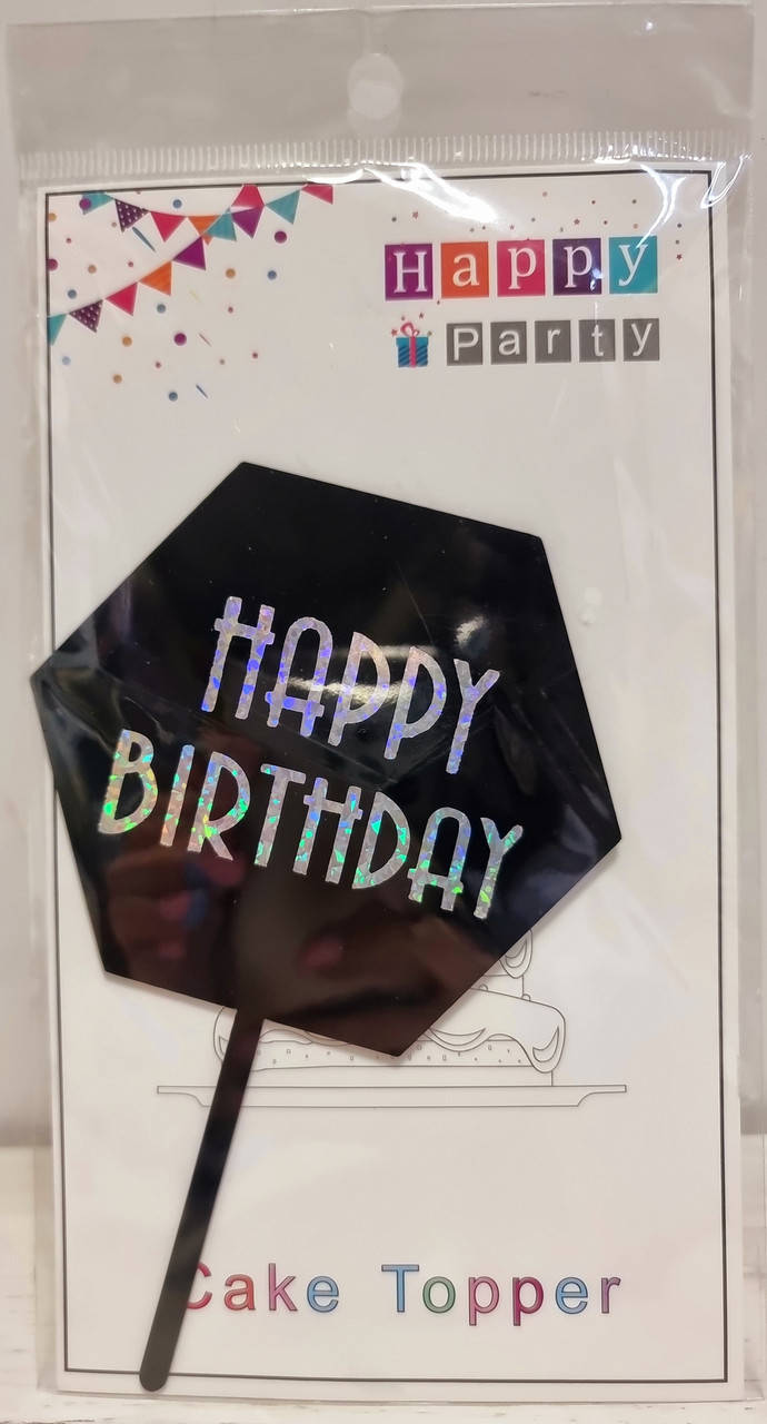 

Топпер в торт акриловый "Happy Birhday": голография