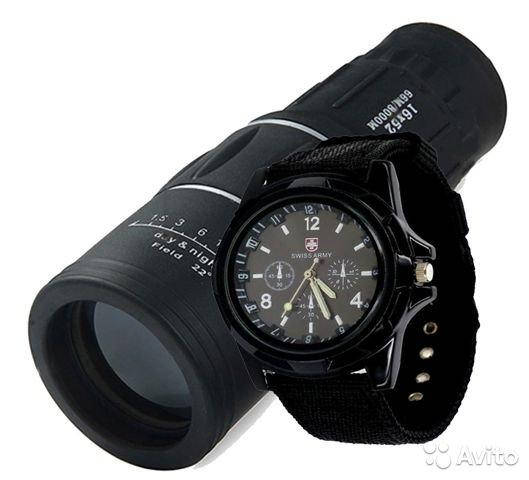 

Монокуляр BUSHNELL 16X52 + Чаcы Swiss Army, Черный