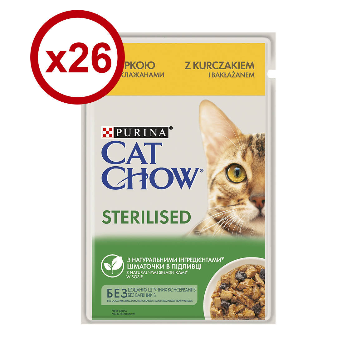 

Cat Chow паучи 85г *26шт для стерилизованных кошек с курицей и баклажанами