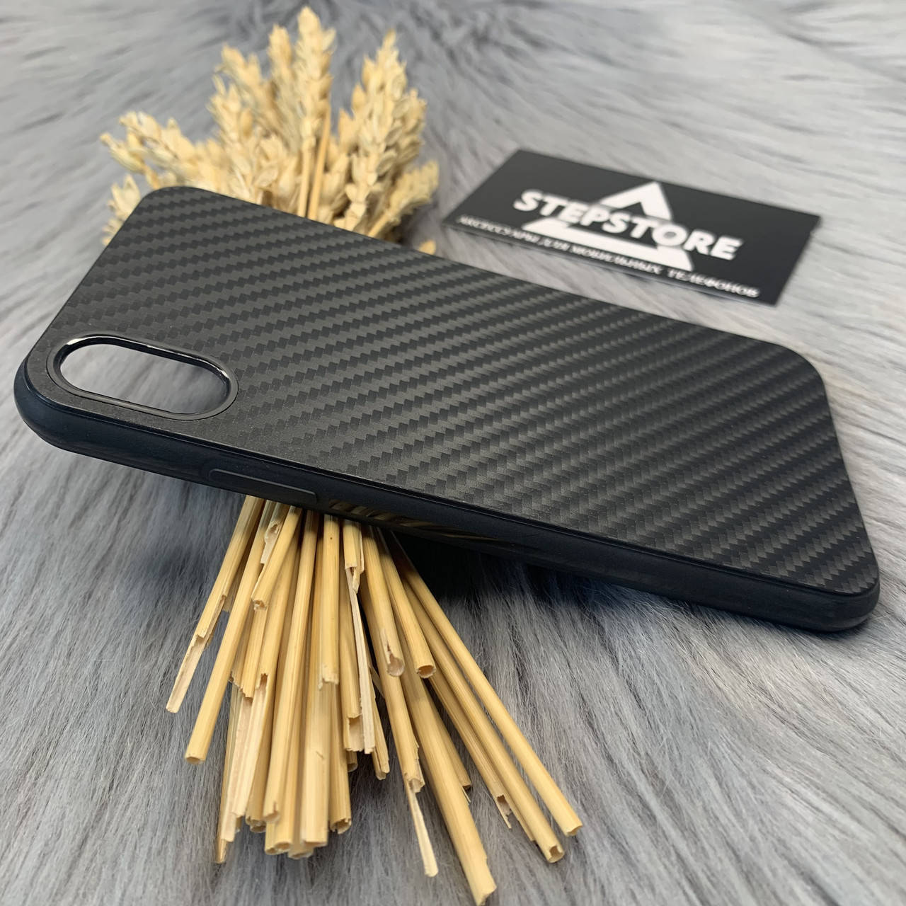 

Чехол противоударный для Iphone Xs max карбоновый толстый черный Carbon