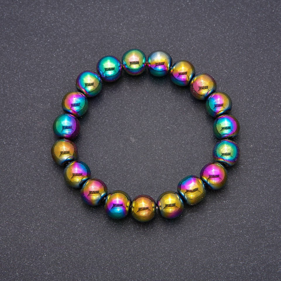 

Браслет Гематит с напылением гладкий шарик d-10(+-)мм обхват 18см на резинке