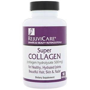 

Rejuvicare, Super Collagen, гидролизат коллагена, 500 мг, 90 капсул