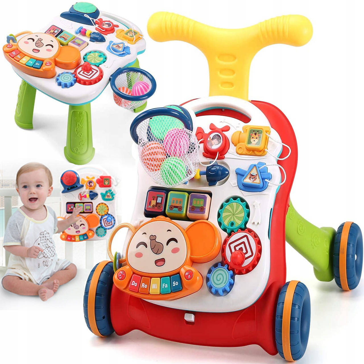 

Детские многофункциональные развивающие ходунки Baby Walker 3 в 1 красные, Красный