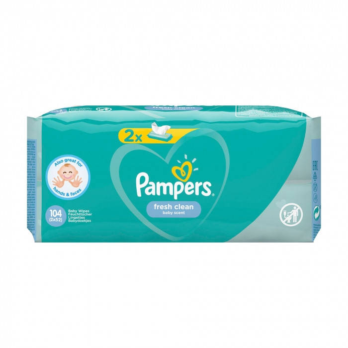 

Детские Влажные Салфетки Pampers Fresh Clean 104 шт (2х52 шт)