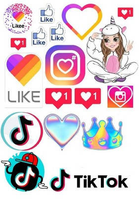 

Вафельна картинка для кондитерских виробів Likee, Instagram (лист А4) 69