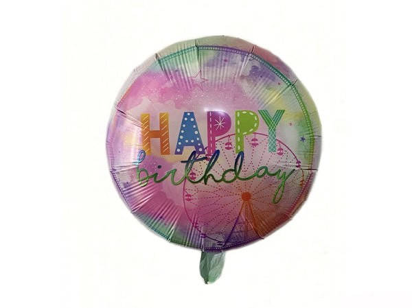 

Шар фольгированный круглый Happy Birthday колесо обозрения (Китай), Разные цвета