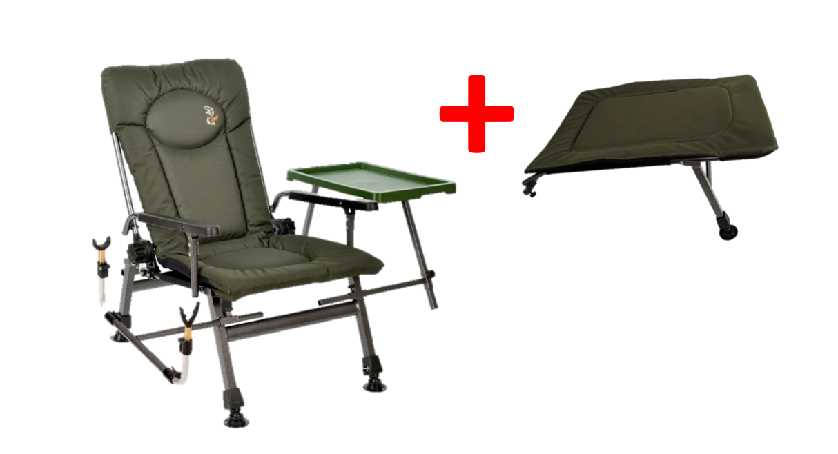 

Кресло рыбацкое карповое со столиком и держателем удочки с подставкою для ног Elektrostatyk F5R ST/P, Зелёный
