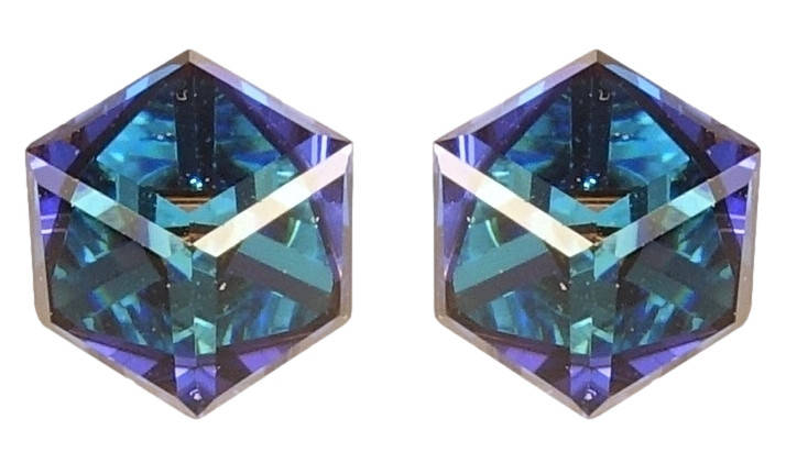 

Серьги Xuping Родий с кр-ми Swarovski гвоздики (пусеты) "Кристальные кубики Majestic Blue 6х6мм"
