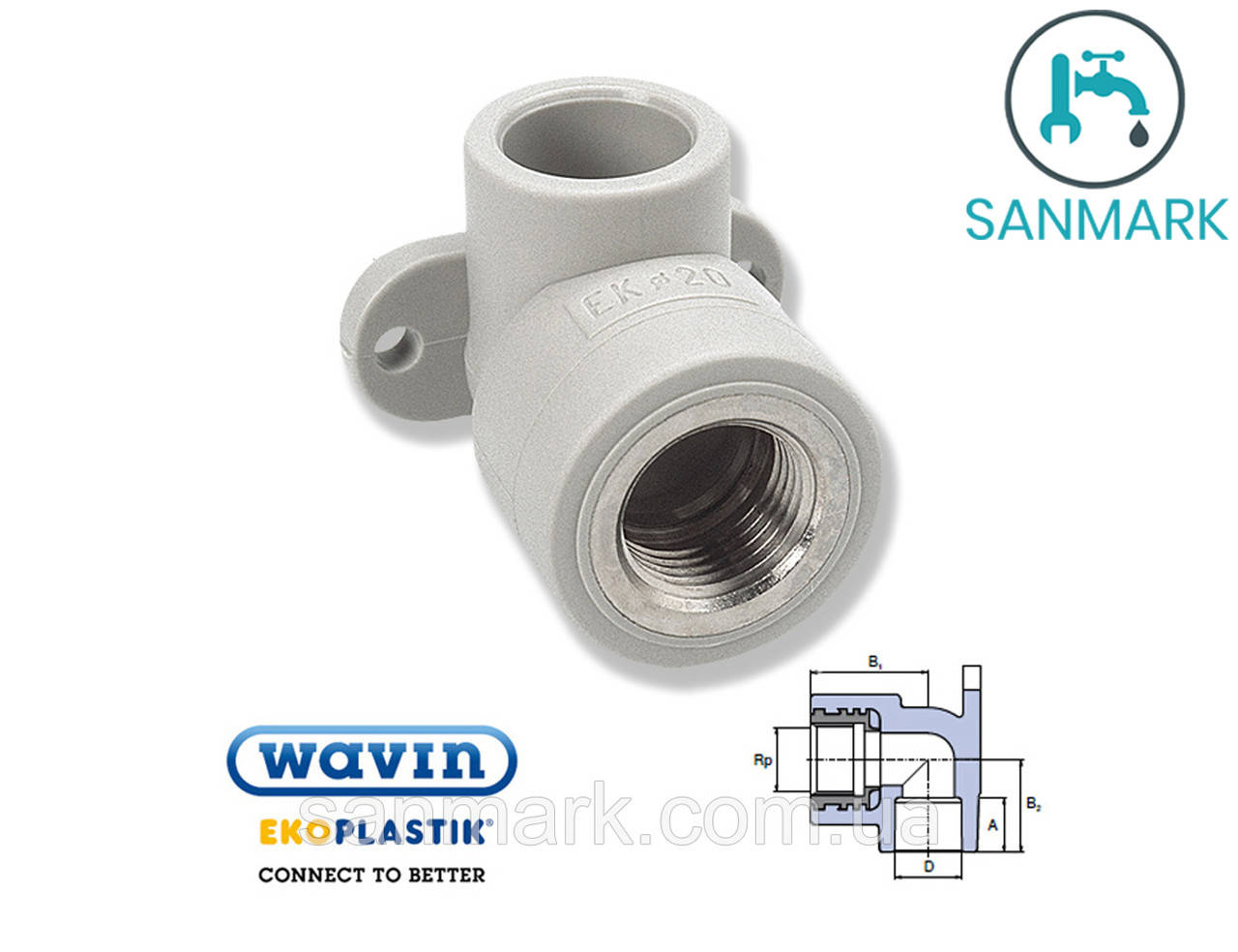 

Угол (колено) Wavin Ekoplastik 90° 20х1/2" с креплением (внутренняя резьба) SNK020XXXX