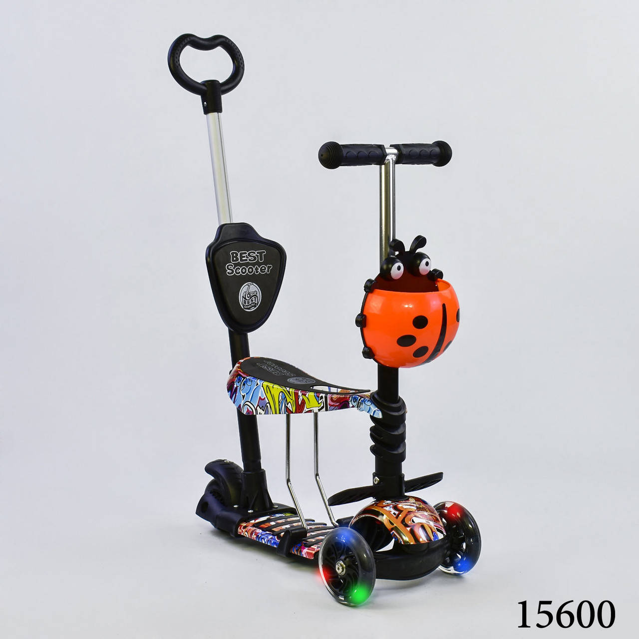 

Самокат беговел с ручкой и сидением 5в1 Best Scooter для мальчика