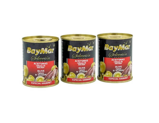 

Оливки зеленые фаршированные анчоусом Бей Мар Bay Mar Aceitunas Seleccion 3*120 г (спайка) Испания