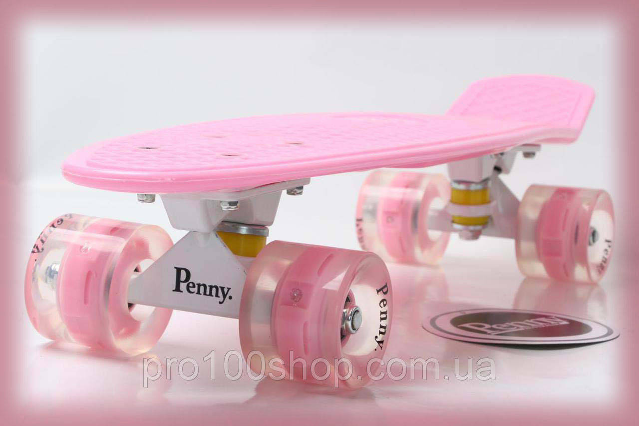 

Скейт пенни борд Penny Board 22 Original Pastel со светящимися колесами розовый для девочки