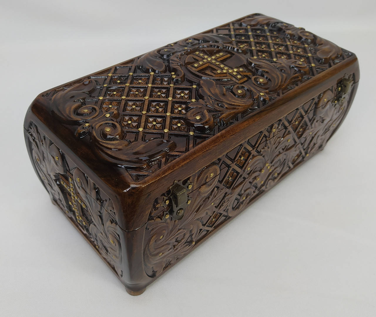 

Шкатулка из дерева резная черешня 30.5 см * 14.8 см, высота 13 см., Коричневый