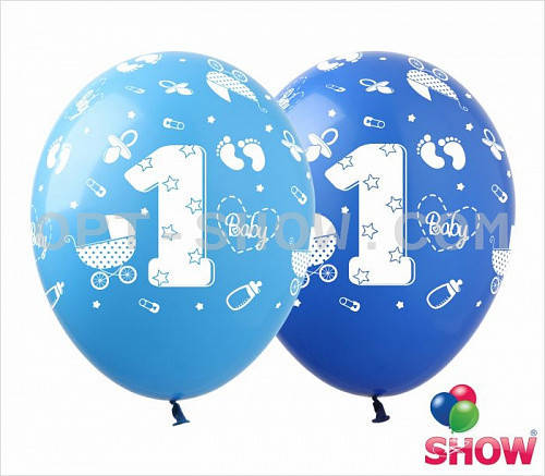 

Латексные шары 12" (30 см) 1 годик мальчик, 10 шт