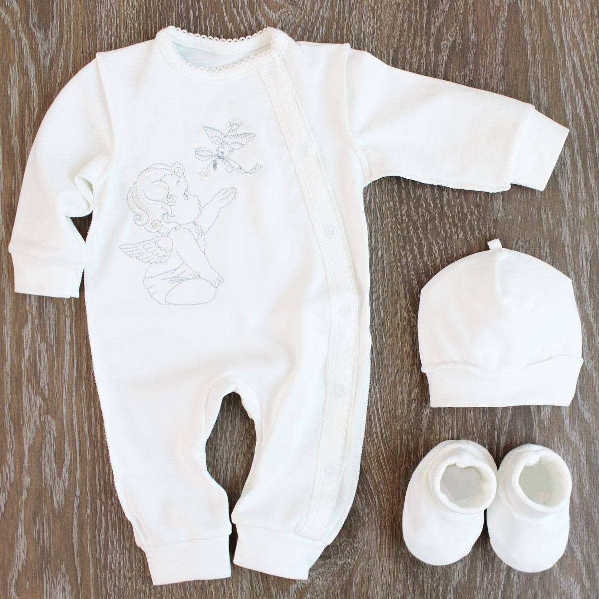 

Детский человечек для крещения малыша с вышивкой ангела с пинетками и шапочкой, Ладан