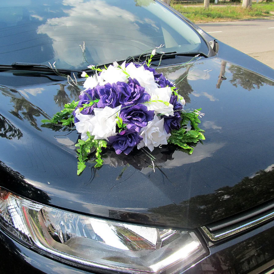 

Икебана-панно Бело-Фиолетовая на Присосках, украшение свадебной машины