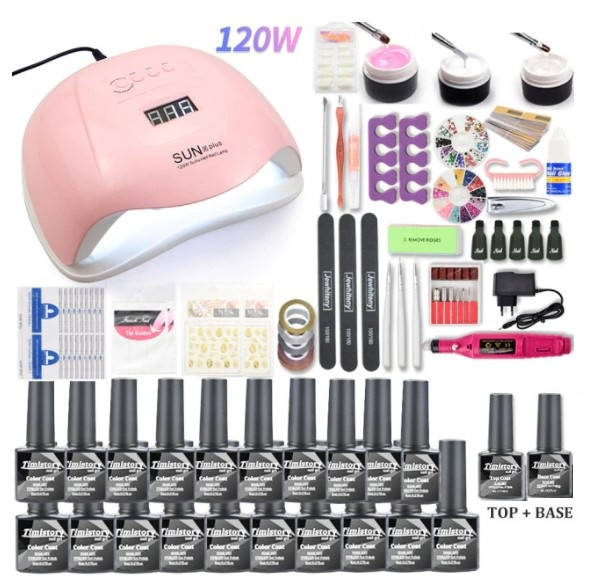 

Набор для маникюра, розовая лампа 120Вт, фрезер, 20 гель лаков