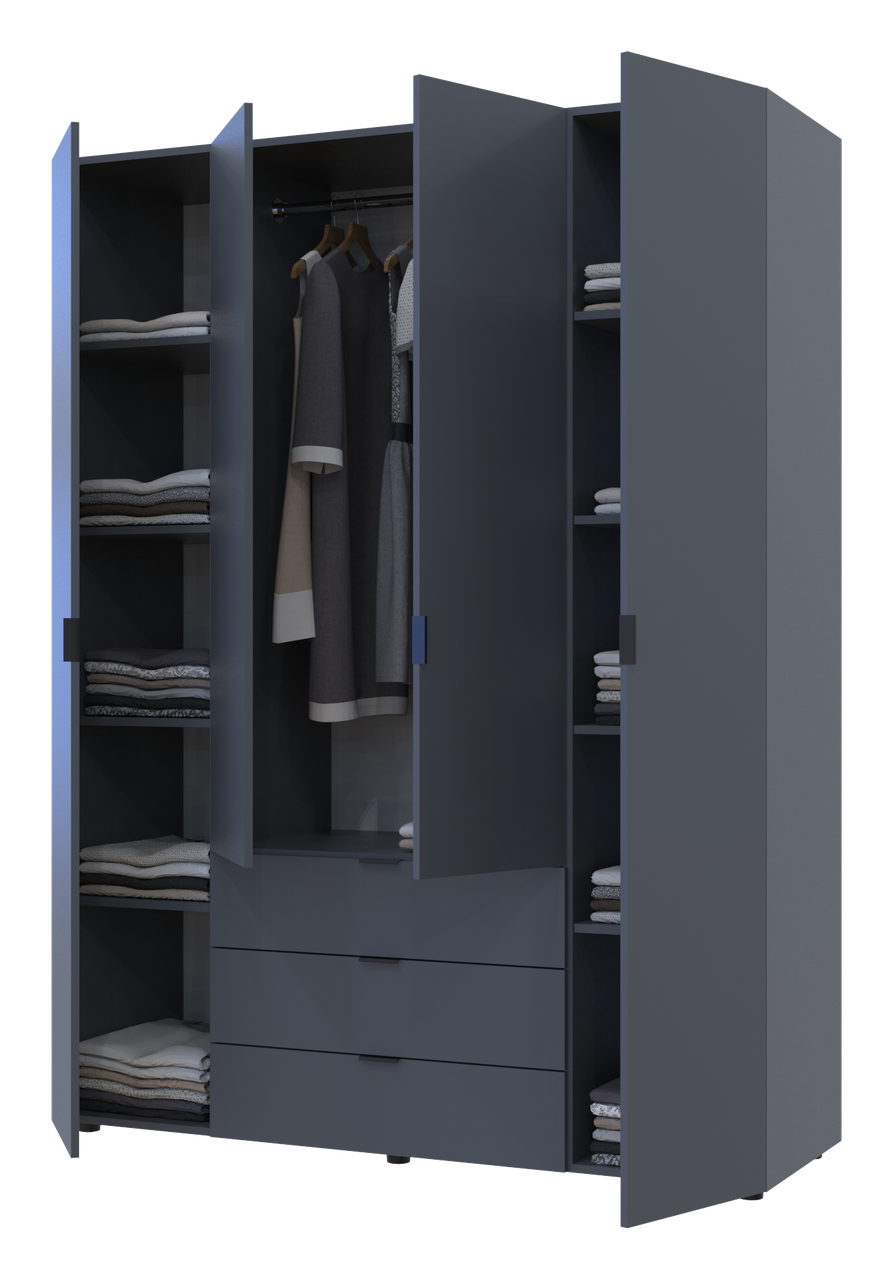 Розпашна Шафа для одягу Doros Гелар Графіт 4 ДСП 155х49,5х203,4 (80737075) 2