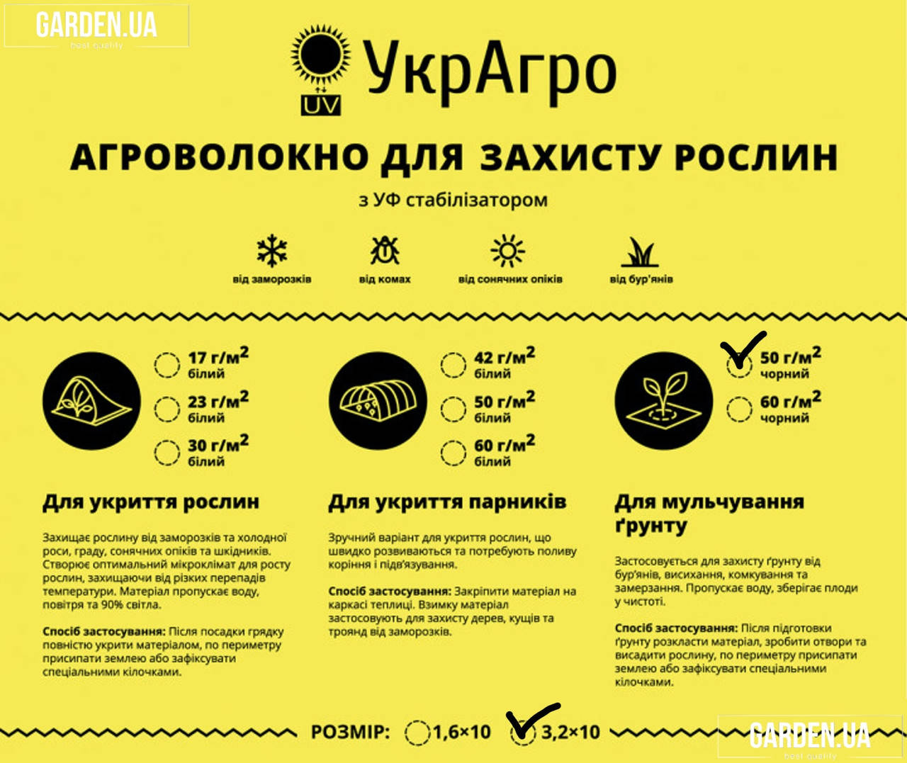 

Укривний нетканий матеріал УкрАгро 50 "UV" чорний 3,2*10м (пакет), Черный