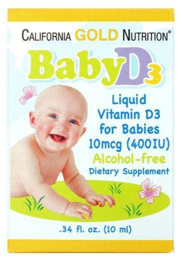 

California Gold Nutrition, жидкий витамин D3 для детей, 10 мкг (400 МЕ), 10 мл