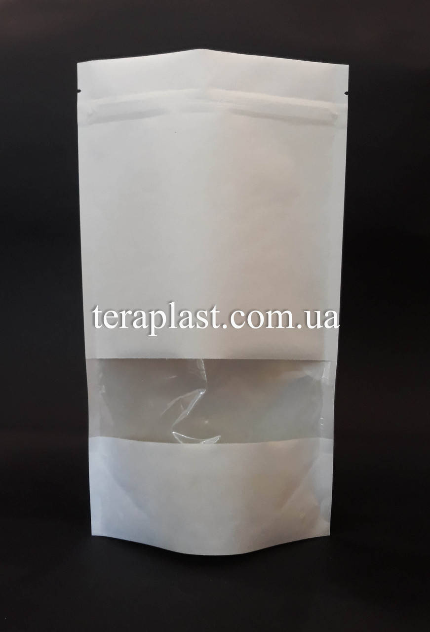 

Дой-Пак 250г 140х240 Белый крафт+окно с зип-замком
