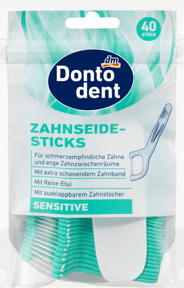 

Зубные нити-палочки Чувствительные с футляром Dontodent, 40 шт (Германия)