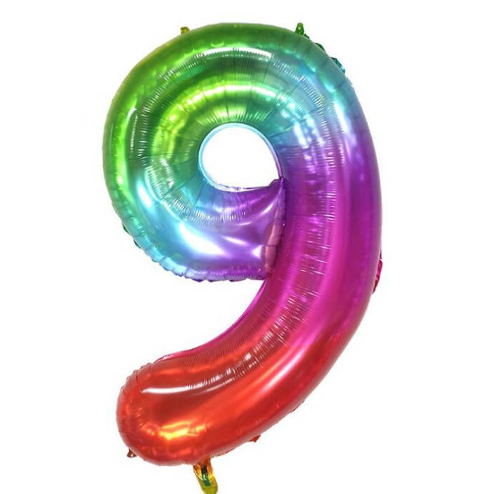 

Шар цифра "9" омбре радуга двухсторонняя, 100 см (Китай) в упаковке