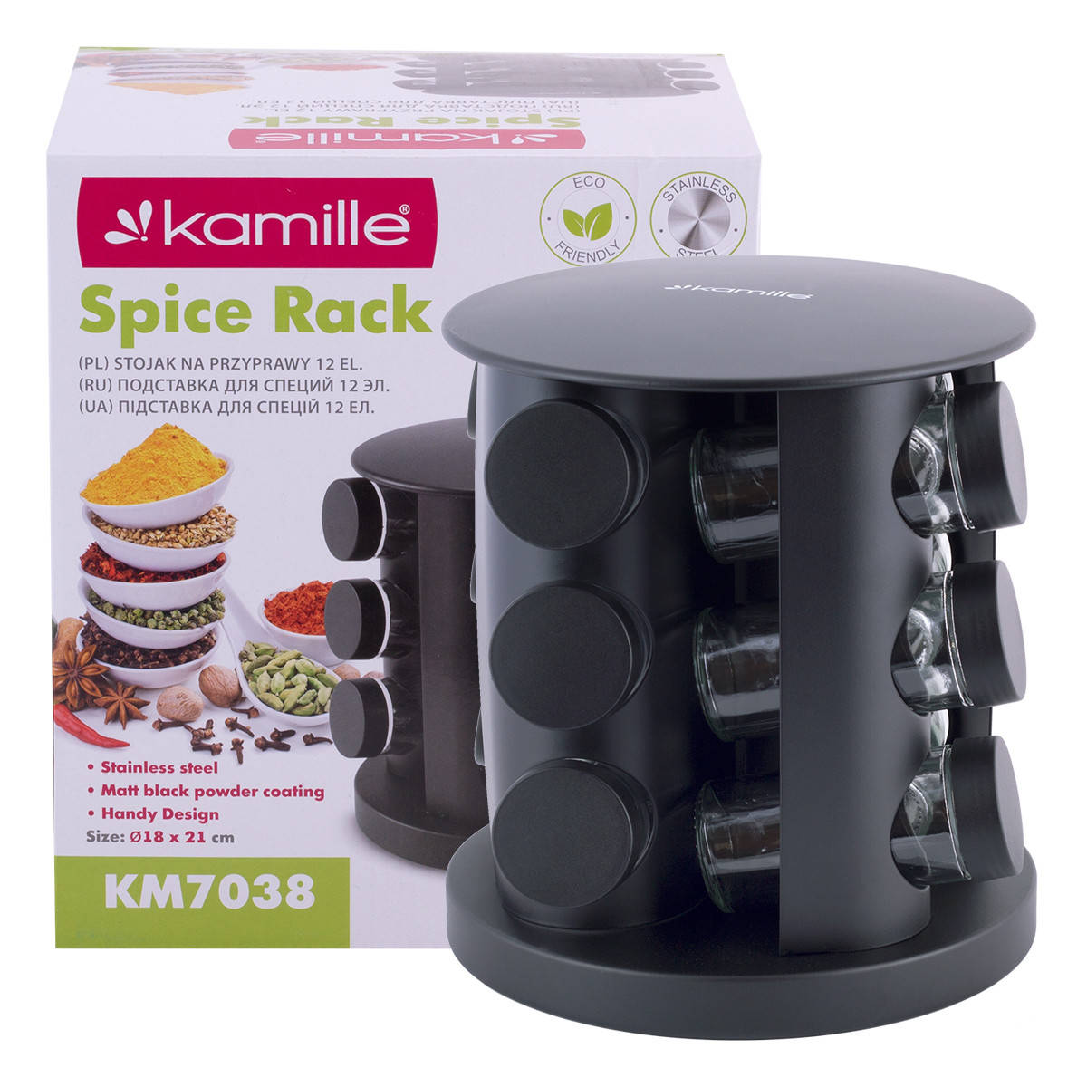 

Набор ёмкостей для специй на круглой подставке 12шт. KM-7038