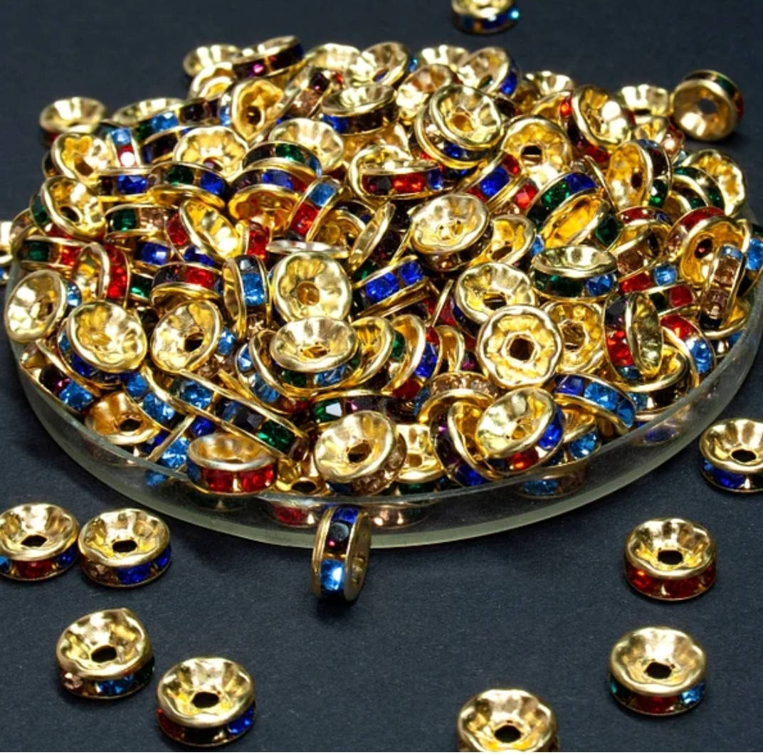 

Бусины разделители со стразами. D-8мм Цвет золото + стразы прозрачные