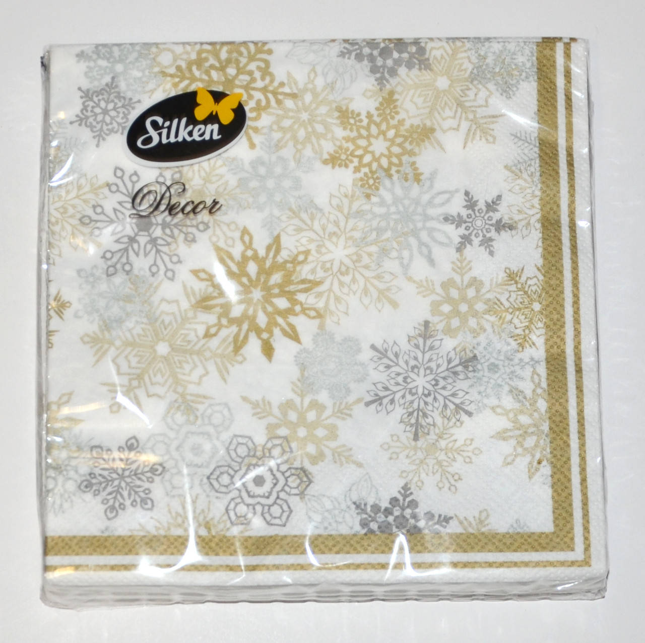 

Салфетки 3х-слойные новогодние 18 шт, 33*33 см "Silken" / Снежинки, Белый