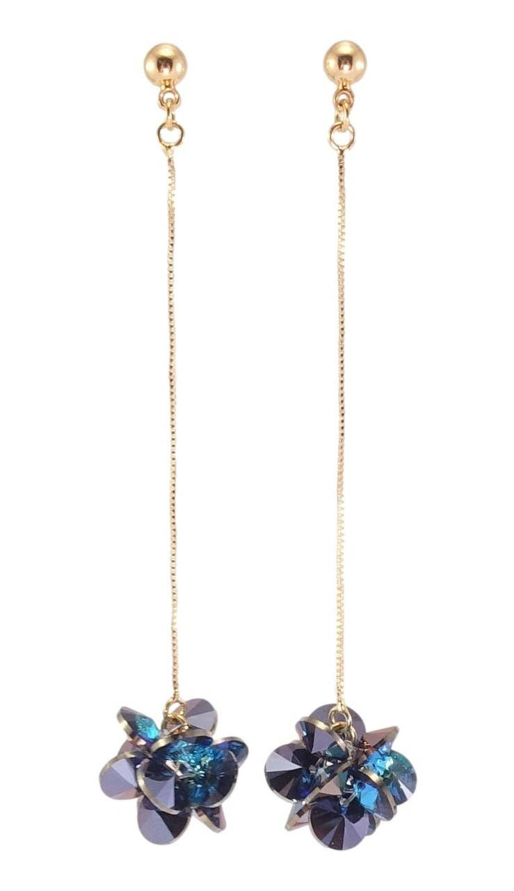 

Серьги Xuping Позолота 18K с кр-ми Swarovski подвески на гвоздиках "Кристаллы Metallic Blue на цепочке"